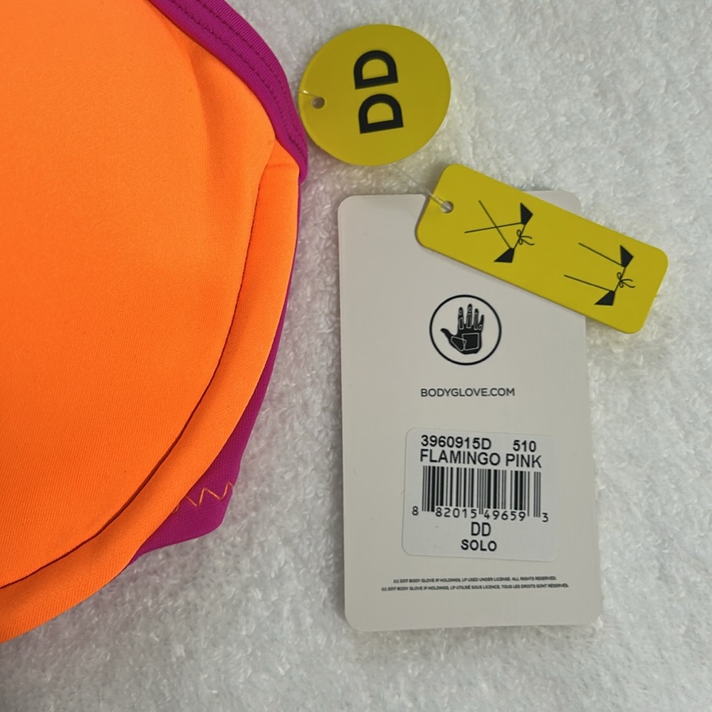 Body Glove DD Top Bikini 80s Throwback Solo Bikini Top Flamingo Pink Orange NWT - Picture 8 of 11
